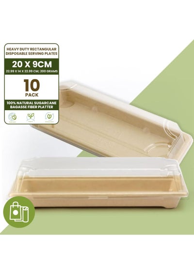 اشتري Ecoway Food Serving Tray Made With Bagasse Sugarcane [Pack Of 10] Disposable Tray For Tea Snack 23 X 11 Cm Eco-Friendly Platters Compostable Biodegradable Trays في الامارات