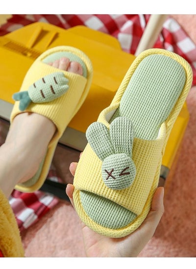 اشتري Soft And Comforty Flat Slippers Decorated With Cute Radish Rabbit Yellow Dusty Green في السعودية