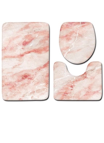 Buy 3-Piece Marble Pattern Bath Mat Accessory Set in UAE