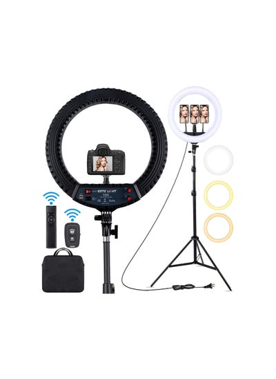 Buy 18 inch LED Ring Light with Tripod Stand Dimmable Makeup Selfie Ring Light for Studio Portrait YouTube Vlog Video Shooting with Carrying Bag and Remote Controller, CRI 90 in UAE