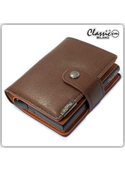 Buy Classic Milano Synthetic Wallet for men; RFID Mens Wallet Automatic Cardholder (Brown) by Milano Leather in UAE