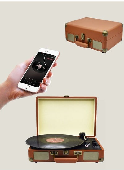 Buy Brown Vinyl Record Player Turntable with Built in Bluetooth Receiver 2 Stereo Speakers 3 Speed 5 Size Portable Retro Record Player for Entertainment and Home Decoration in Saudi Arabia