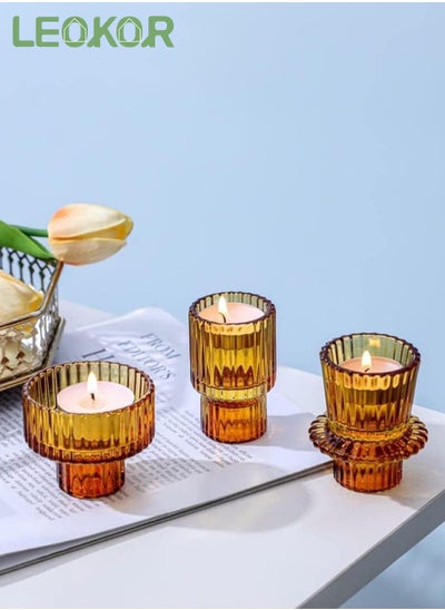 اشتري 3-Piece Glass Candle Stand Candle Holders for Taper Candles and Tealight Candles في السعودية