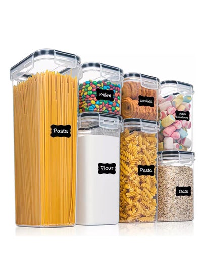 Buy 7 PCS Airtight Food Storage Containers Set with Lids, BPA Free Kitchen and Pantry Organization, Plastic Leak-proof Canisters for Cereal Flour with Labels in Saudi Arabia