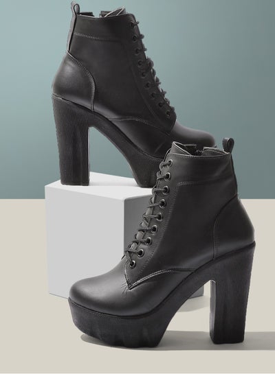 Buy Ankle Boot Leather Heel 7cm-Black in Egypt