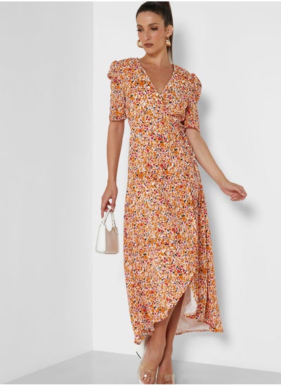 Buy Floral Print Wrap Dress in Saudi Arabia