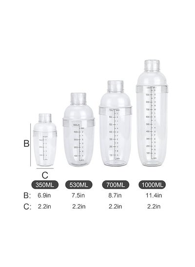 Buy Plastic Cocktail Shaker with Scale, Plastic Wine Cup, Clear Plastic Cocktail Shaker and Top Strainer, for Bar Party Home Use 1000ml in Egypt