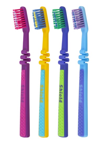 Buy Shield Care Flex Junior Toothbrush with Spring Neck, Maximum Oral Care for Kids - Super Soft Bristles, 4 Colors - 4 Count (Pack of 1) in UAE