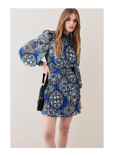 اشتري Tile Print Georgette Pleated Woven Mini Dress في الامارات