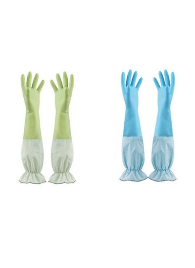 Buy 2 Pairs Reusable Dishwashing Cleaning Gloves with Latex Free, Long Cuff,Cotton Lining,Kitchen Gloves in UAE