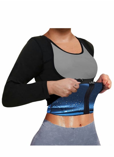 Buy Sauna Suit for Women Sweat Body Shaper Jacket Hot Waist Trainer Long Sleeve Zipper Shirt Workout Top - XL in Saudi Arabia