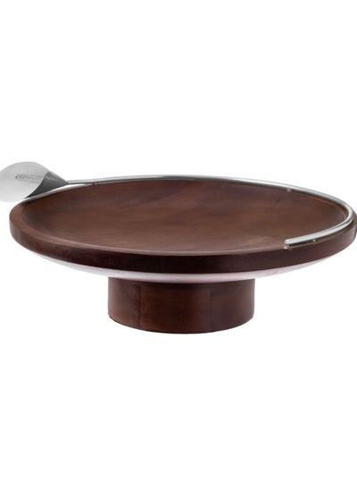 Buy Beech wood serving dish with silver lily decor in Saudi Arabia