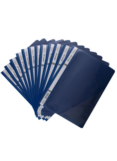 Buy 12-Piece Clear File Folder A4 Dark Blue in Saudi Arabia