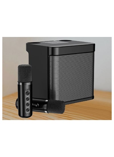 Buy Karaoke machine with 2 wireless microphone speaker system singing machine Black in Saudi Arabia