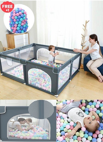 اشتري Baby Indoor and Outdoor Activity Fence with Ball - Dark Grey（200x180x66cm） في السعودية