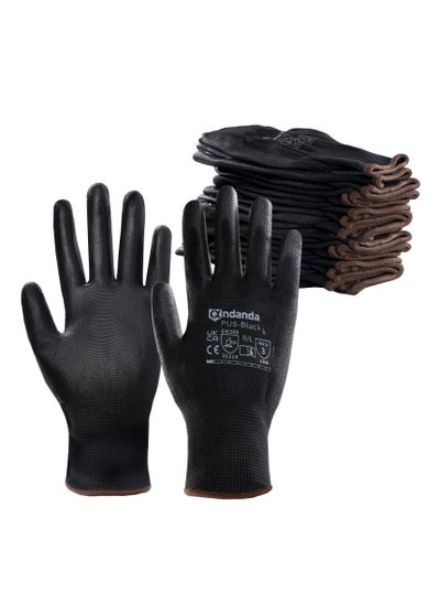 اشتري Seamless Knit Safety Gloves with PU Coating: 12 Pairs Durable Work & Gardening Glove for Men - Warehouse & Outdoor Use, Black في السعودية