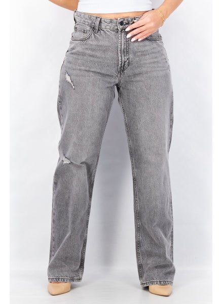 Buy Women Straight Fit Light Washed Denim Jeans, Grey in Saudi Arabia