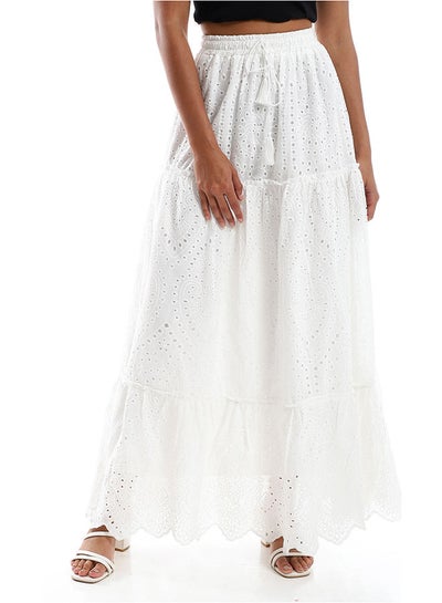اشتري Summer Perforated White Cotton Skirt في مصر