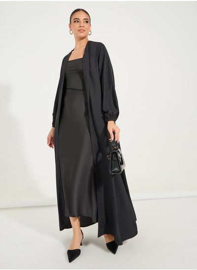 Buy Solid Cuffed Long Sleeve Abaya in Saudi Arabia