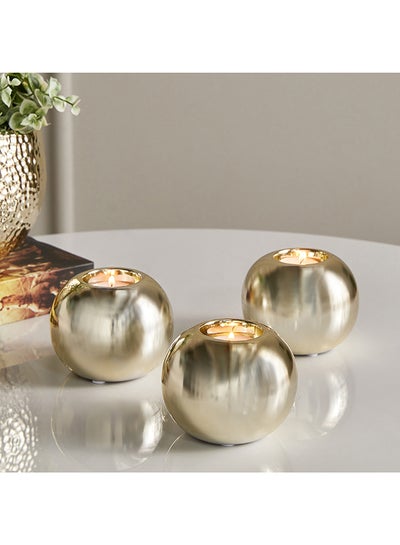 Buy Ash 3-Piece Ceramic Candleholder Set 10.5 x 8.5 x 10.5 cm in UAE