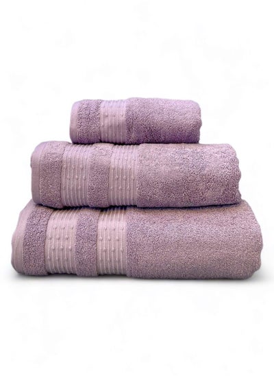 اشتري 3 Pcs Luxurious And Soft Beach Towel Set 600GSM Bath Sheet (80x160cm) Bath Towel (70x140cm) Face Towel (50x90cm) Set Of 3 - Lavender في السعودية