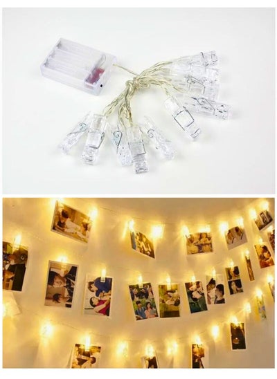 Buy LED Photo Clips String Lights Battery Operated Fairy String Lights with 10 Clips for Hanging Photos Pictures Cards Memos, Warm White Decoration Light for Christmas Bedroom Wedding (2M) in UAE