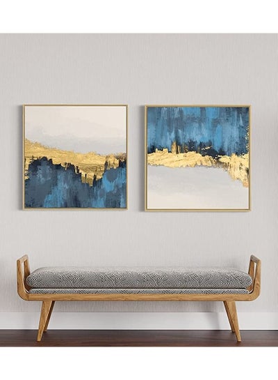 Buy Modern Golden Blue Canvas Framed Wall Art in UAE