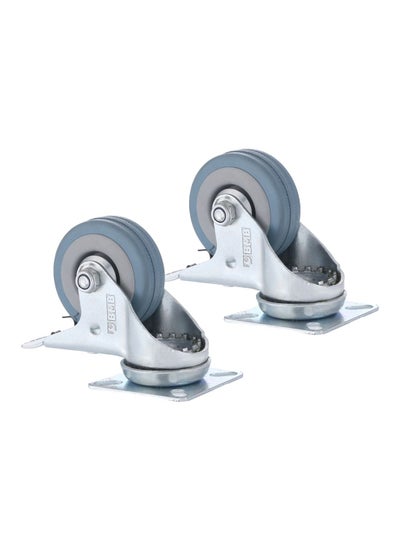 Buy 2-Piece 75mm Grey Rubber Caster - Swivel with Brake - Plate in Saudi Arabia