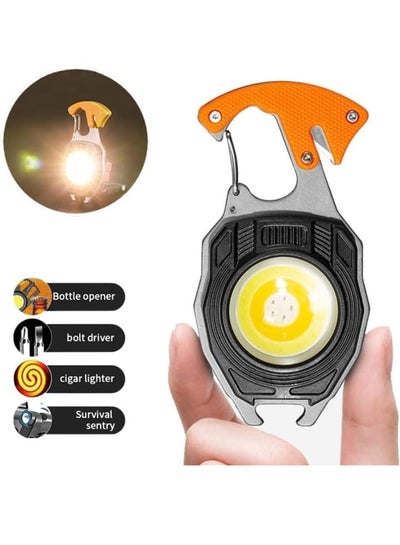 اشتري LED Charging Flashlight Multifunctional Rechargeable Keychain Lamp 6 Light Modes with Lighter, Seat Belt Cutter, Screwdriver and Whistle في مصر