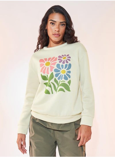 Buy Floral Print Long Sleeves Sweatshirt in Saudi Arabia