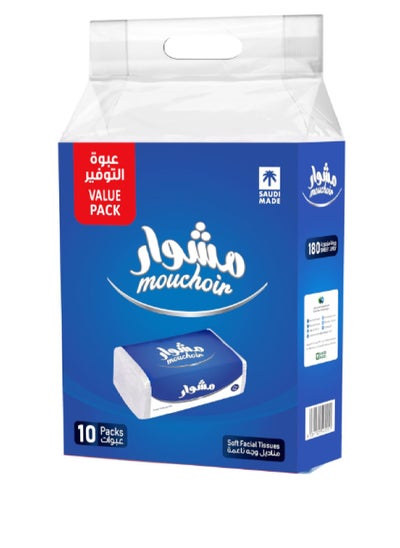 Buy Mouchoir Facial Tissues 180 Sheets X 2 Ply, 10 Pieces - Pack Of 1 in Saudi Arabia