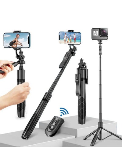 اشتري Portable iPhone Selfie Stick Tripod with Remote, Phone Stand, Lightweight Aluminum, Compatible with Camera, Light, Webcam. في السعودية