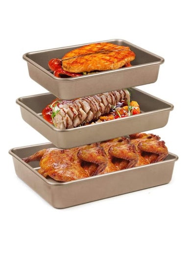 Buy Rectangle Deep Baking Pan Set,3 Pieces Aluminum Cake Pan, Non Stick Baking Sheets Baking in Saudi Arabia