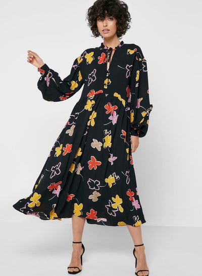 Buy Floral Print Ruffle Detail Dress in Saudi Arabia