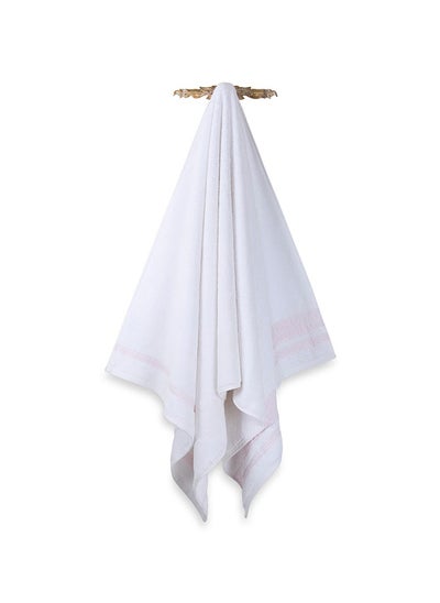 Buy Matuok Bath Towel, White & Pink - 550 GSM, 70x140 cm in UAE