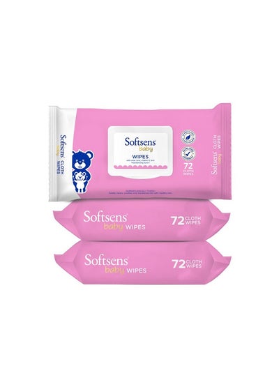 Buy Baby Gentle Cloth Wipes For Baby Skin Enriched With Aloe Vera & Vitamin E I Dermatologically Tested & Parben Free With Lid - 72 Wipes (Pack Of 3) in Saudi Arabia