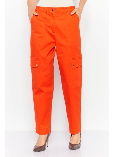 اشتري Women Regular Leg Solid Cargo Pants, Orange في الامارات