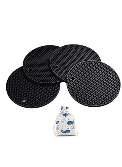 اشتري Silicone Hot Pads 4 Multi Purpose Pot Holders and Trivets Heat Resistant Pot Holder Pad Set for Hot Dishes and Table Kitchen Potholders for Jar Opener Spoon Holder Oven Mitts Black في الامارات