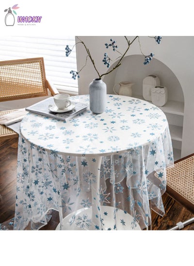 Buy Tablecloth, Embroidered Lace End Table Dustproof Cover, Blue Snowflake in Saudi Arabia