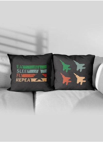 Buy F 15 Eat Sleep Fly Repeat Design Pillow in UAE