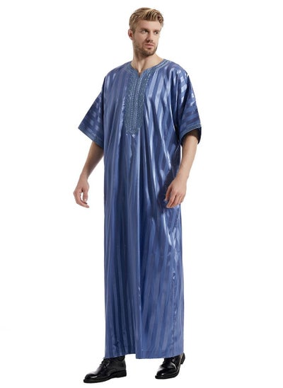 Buy New Men's Satin Medium Sleeve Embroidered Robe in Saudi Arabia