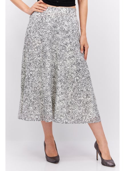 اشتري Women Allover Print Midi Skirt, Off White/Black في الامارات