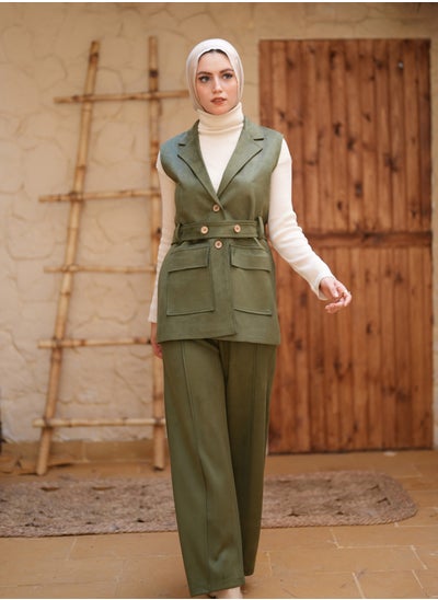 Buy **Olive Winter Suit Set with Pants, Padded Vest, and Belt (XL) - by Stilo in Egypt