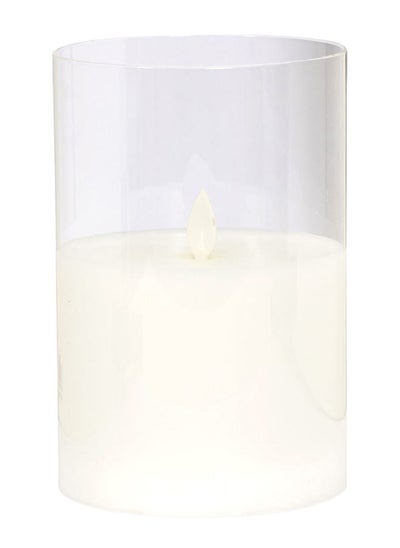 اشتري 1-Wick LED Pillar Glass Candle, White - 10x15 cm في الامارات