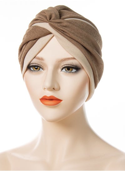 Buy Muslim Hijab Instant Hijab for Women two-color Stitching Forehead Cross Turban Islamic  Fashion Cotton Head Cover for Women and Girls Brown+Beige in Saudi Arabia