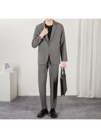 Buy Loose Japanese Style Suit Set for Men Grey in UAE