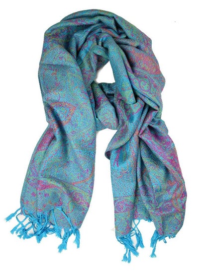 Buy Plum Feathers Tapestry Ethnic Paisley Pattern Pashmina Shawl Scarf (Turquoise Tapestry) in UAE