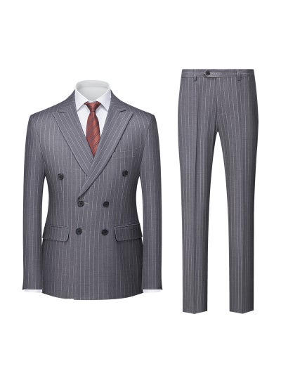 Buy Striped Suit Set Mens Business Formal Wedding Dark gray in UAE