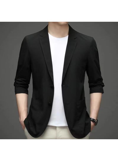 اشتري Foreign Trade Spring and Summer Thin Solid Color Mens Casual Small Suit Korean Mens Business Single Western Sunscreen Suit Jacket MenBlack Black في السعودية