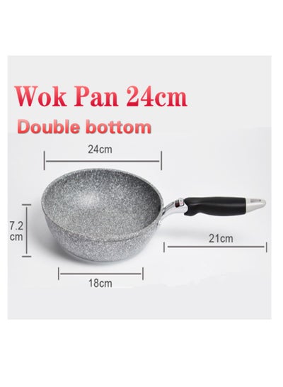 اشتري Smart Wok Pan With Marble Coating, Aluminium Fry Pan With Heat-resistant Handle,  Steak Cooking Gas Stove Skillet Cookware Tool For Kitchen Set, (Wok Pan 24cm) في السعودية